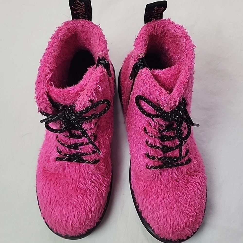 DR. MARTENS 1460 Pascal J Tinsel Fur Boots Kid's Size 2 Clash Pink